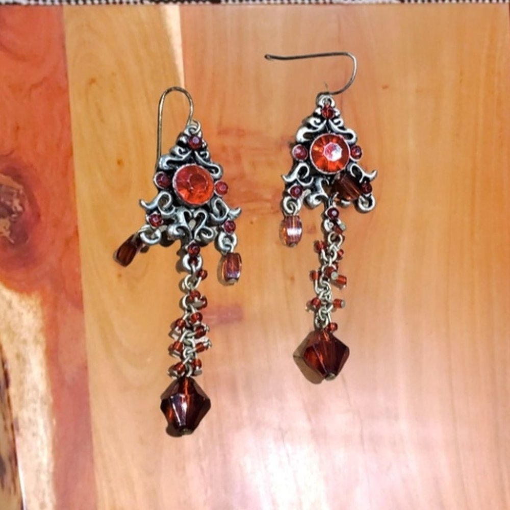 Red #Victorian #Gothic Style Chandelier Earings with faux gems Vintage